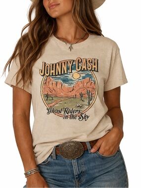 Johnny Cash Ghost Riders in the Sky Graphic Tee | Size Small | Natural | NWOT